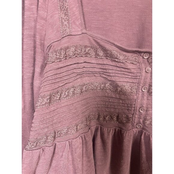 Torrid Top Womens 4x Purple Mauve Babydoll Top Lace Long Sleeve Boho Whimsical - Picture 3 of 11